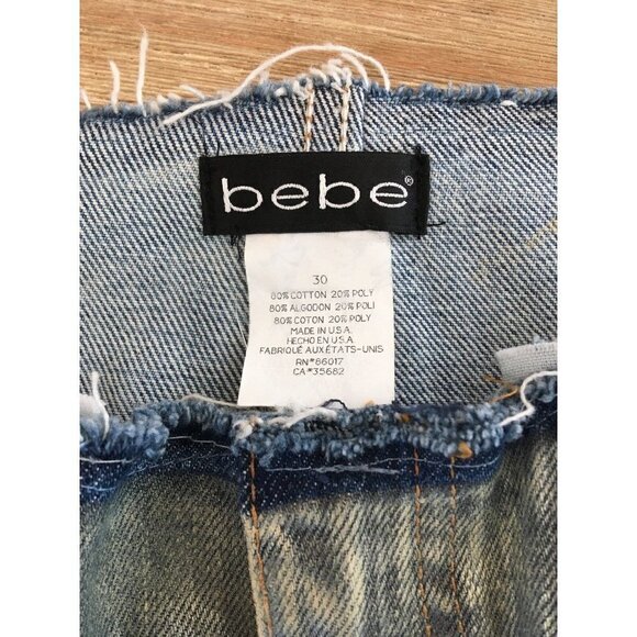 BEBE x Levis Coated Denim Jean Skirt Size 30 Reconstructed Raw Hem A- Line - Picture 9 of 9